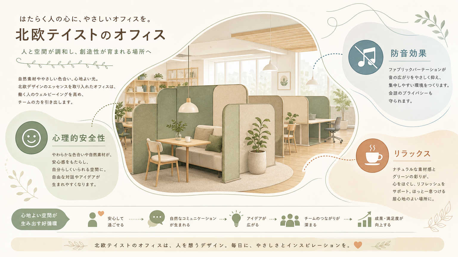 北欧テイストのオフィスパーテーション事例